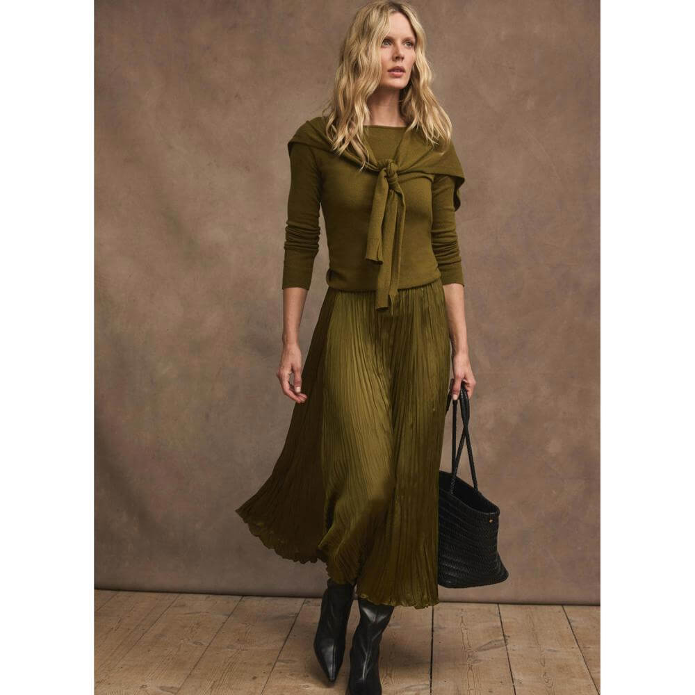 Mint Velvet Green Crinkle Maxi Skirt
